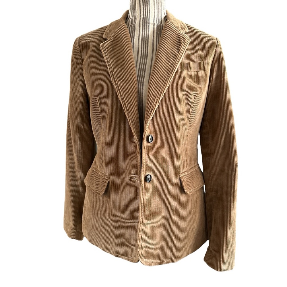 JCrew Tan Corduroy Jacket sz 8 lined pockets 2 button closure